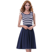 Belle Poque Retro Vintage Navy Stripe Pattern à manches manches longues A-Line Robe été féminin BP000312-2